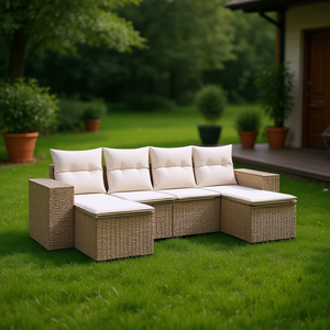 Conjunto de Sofás de Jardín Beige, Resistentes a los Rayos UV, de Ratán PE, con Cojines de Espuma de Alta Densidad, Muebles de Exterior de Diseño Contemporáneo - Product Image 2