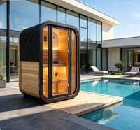 Kabin Sauna Luar Ruangan 2 Orang 1350*1350*2100mm Kayu Cemara Karbonisasi, Sauna Mini Uap Dengan Pemanas 6KW Untuk Penggunaan di Halaman Belakang
