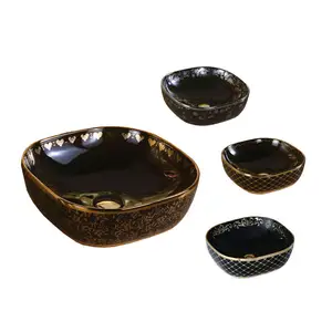 金色黑色图案水槽洗手盆拖把水槽长方形浴室商用台面陶瓷盆中国艺术