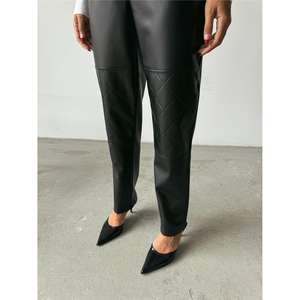 Pantalon en cuir noir pour femme avec taille élastique, respirant, longueur genou, taille XL, motif formel, couleur délavée, pour le bureau et les loisirs - Product Image 2