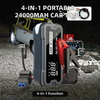 Démarreur portable 24000mAh 12V avec lampe de secours et gonfleur de pneus, écran LCD, en ABS noir