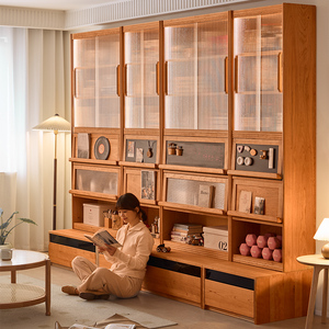 <b>Solid</b> <b>Wood</b> Cherry <b>Wood</b> Combination <b>Bookcase</b> Modular Storage For Living Room Adult Use With Back Panel - Product Image 3