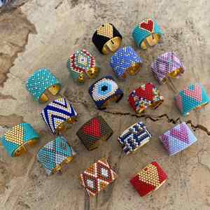 Bijoux faits à la main tendance, style bohème, perles Miyuki colorées, motif géométrique, bague ajustable pour femmes - Product Image 1