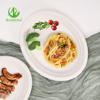 SUMKOKA Assiettes ovales solides en bagasse compostable robustes de 10 et 12 pouces, conformes aux normes FDA, BPI, ISO, pour la vente en gros et les événements
