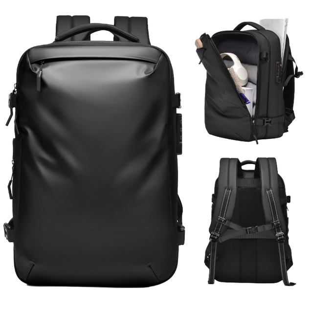 Best Luxury 25L-30L Black Waterproof Anti Theft Leather Fashion Work Business Travel Backpack Men Women Carry Laptop Compartment