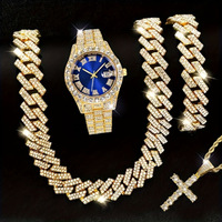 SL68 jam tangan pria, dengan rantai dan kalung gelang Conjunto De Relogio Masculino Conjunto De Pulseira Cruz E Colar Cubano