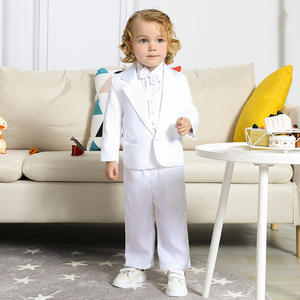 Vêtements enfant en bas âge solide <span class=keywords><strong>ensemble</strong></span> enfants arc chemise à manches longues garçons baptême formel premier anniversaire porter avec chapeau - Product Image 2