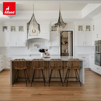 Ensemble complet d'armoires de cuisine contemporaines Allandgroup en bois laqué blanc avec unité micro-ondes intégrée pour appartement