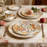 En gros, Service de table en céramique motif Grenade et Perroquet, Assiettes en porcelaine fine personnalisées, Tasses à thé et à café avec soucoupes, Ensemble de vaisselle