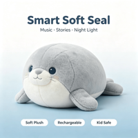 Peluche douce personnalisable OEM/ODM, design mignon de phoque, dauphin, dessin animé, avec musique et histoire, couleur et logo personnalisés, cadeau d'anniversaire ou de vacances pour enfants