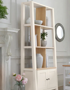 מודרני עץ אלון אפקט אחסון סולם ספרים מתכווננת מדפים 2 דלתות עבור תצוגת חדר שינה במשרד סלון עשוי עץ - Product Image 2