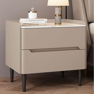 Modern Nightstand Solid Wood Top Two Drawer <b>Storage</b> Bedroom Furniture Minimalist Design Light Luxury Style - Product Image 3
