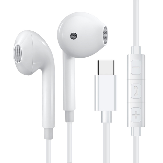 Type C Wired Earphone USB-C Stereo Ear Pods Support apple I Phone 15 Pro