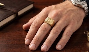 DIVYORO Classic Gold Plated Mens <b>Ring</b> Copper and Brass Fashion Jewelry Premium <b>Statement</b> Finger <b>Ring</b> for Everyday and Occasion - Product Image 3