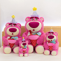 Chapeau d'anniversaire à gros nez, ours en peluche avec gâteau à la fraise, ours rose mignon tenant un gâteau, oreillers créatifs, cadeaux, jouets en peluche