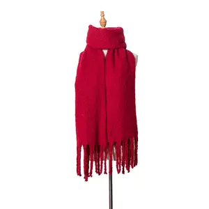 Осенне-зимний новый плотный шарф в европейском и американском стиле с кисточками, однотонный, с круглым песком, Женские Толстые Мужские шали