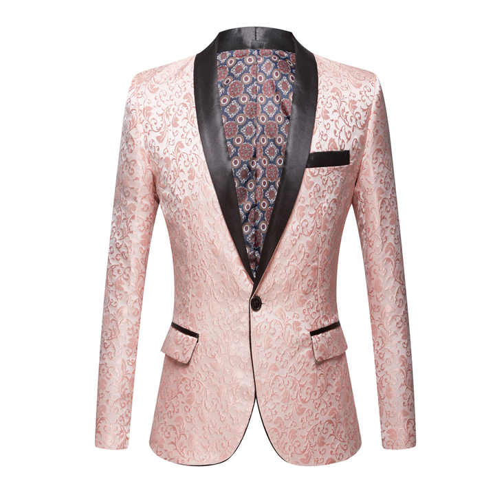 Mens Pink Black and Silver Floral Tuxedo Jacket Slim Fit main image 1