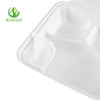 Boîte à clapet SUMKOKA 9 pouces à 3 compartiments en bagasse laminée, étanche et biodégradable, pour l'emballage alimentaire en restauration