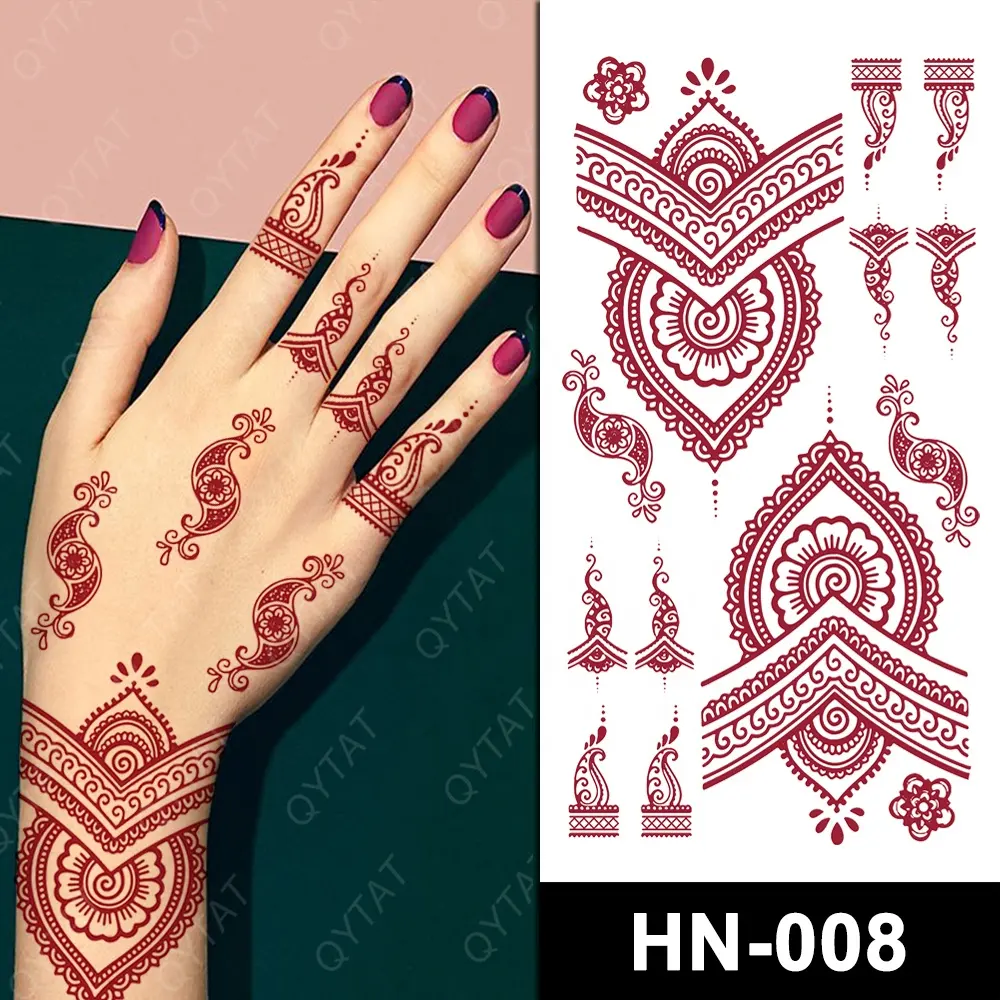 Índia Casamento Mulheres Corpo Mão Henna Tatuagem Etiqueta Marrom Vermelho Maroon Transferência De Água Henna Colar Tatuagem