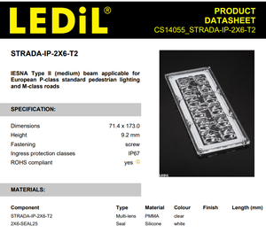 เลนส์ไฟถนนแบบอสมมาตร Ledil CS14055_STRADA-IP-2X6-T2 2x6 Array Lens ขนาด 173x71.4 มม. ประสิทธิภาพ 94% - Product Image 2