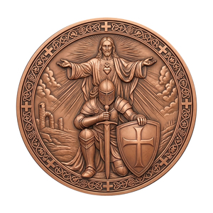 Moneda de cobre puro de 1 oz con impresión UV de los Caballeros Templarios, con la armadura de Jesucristo, moneda de desafío cristiana de alto relieve. - Product Image 1