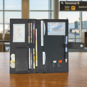 WRIZA Minimalist Genuine Leather <b>Passport</b> Holder Short Black Hasps Closure Travel Document Case Metal Printing 30mm Thickness - Product Image 2