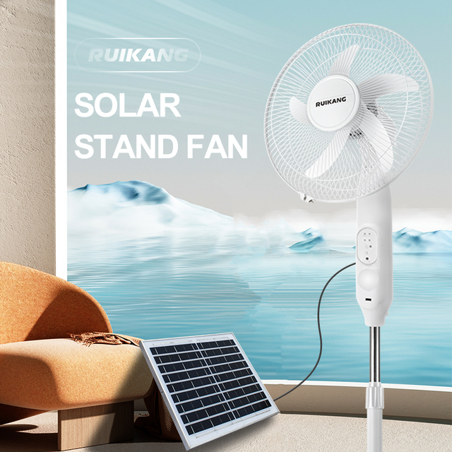 Industrial 16 Inch Portable Fan with Solar Panel Stand Rechargeable Battery Light Cooler Hot Sale for Outdoor Home Use