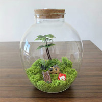 Vase en verre transparent, terrarium, pot de plantation avec couvercle en liège en bois et lumière LED pour plantes vertes, plantation, aquarium