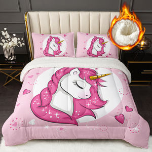 3 pezzi <span class=keywords><strong>trapunta</strong></span> in velluto caldo con stampa unicorno e biancheria da letto stampata digitale sono adatti per le stanze delle ragazze - Product Image 1