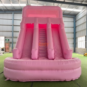 Castillo Inflable <span class=keywords><strong>con</strong></span> Tobogán, Castillo Inflable Princesa <span class=keywords><strong>Rosa</strong></span> para Niñas, Tobogán Doble <span class=keywords><strong>con</strong></span> Deslizamiento en Seco/Húmedo, Hpfburg - Product Image 1