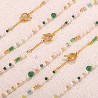 Collier en perles d'eau douce naturelles en acier inoxydable, bouton OT, perles exquises, best-seller