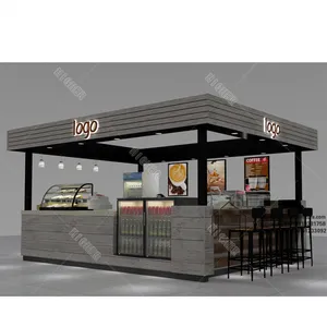 Modern Retail Food Kiosk Design Wooden Coffee Showcase Shopping Mall Coffee Kiosk Design Furniture For Sale