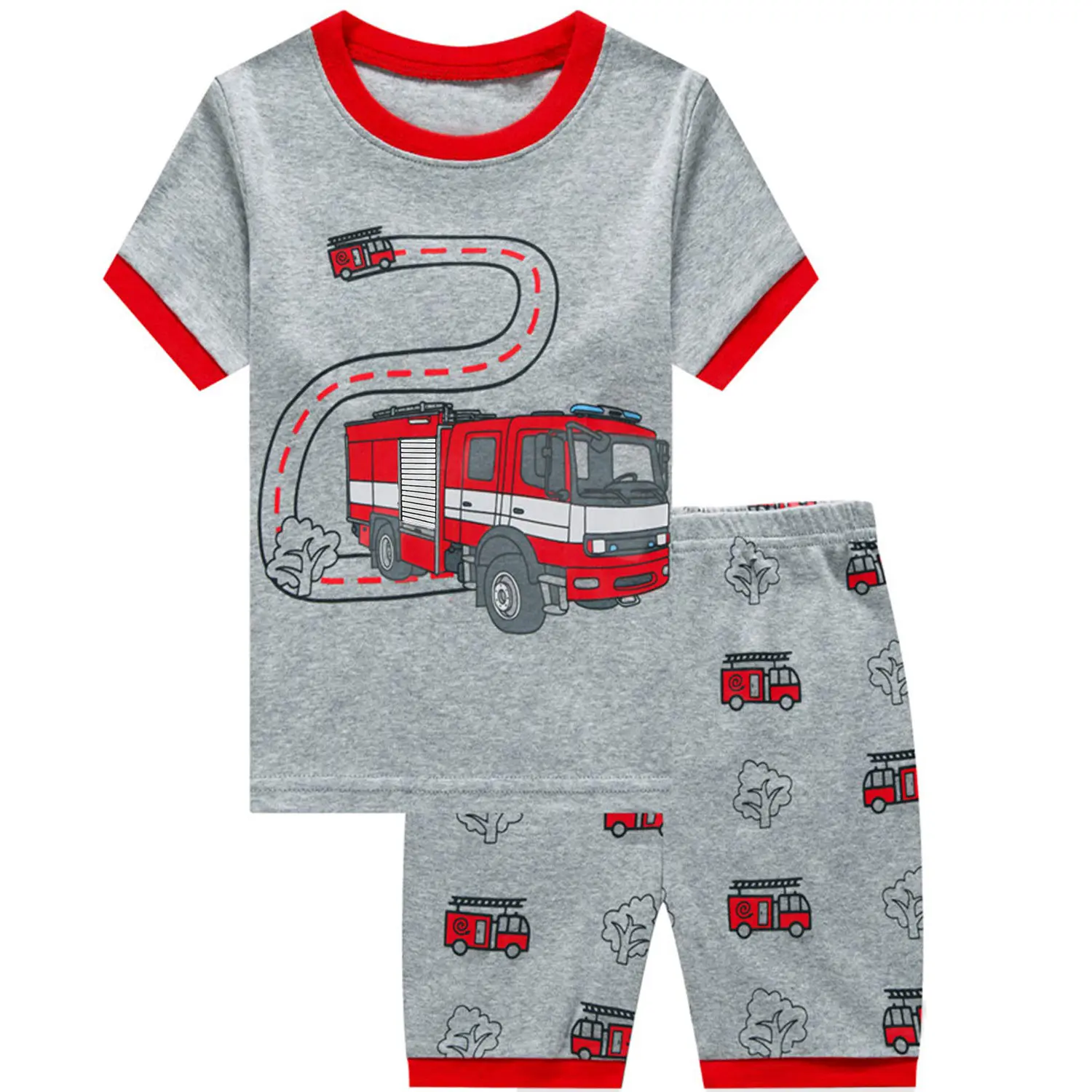 Toddler Boys Pajamas Short Sets Fire Truck Cotton 2 Piece Pjs Excavator Sleepwear Summer Clothes Kids Jammies Set