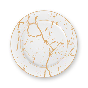 Plato de <span class=keywords><strong>vajilla</strong></span> redondo para boda, juego de platos de cena de cerámica dorada con borde dorado, blanco - Product Image 3