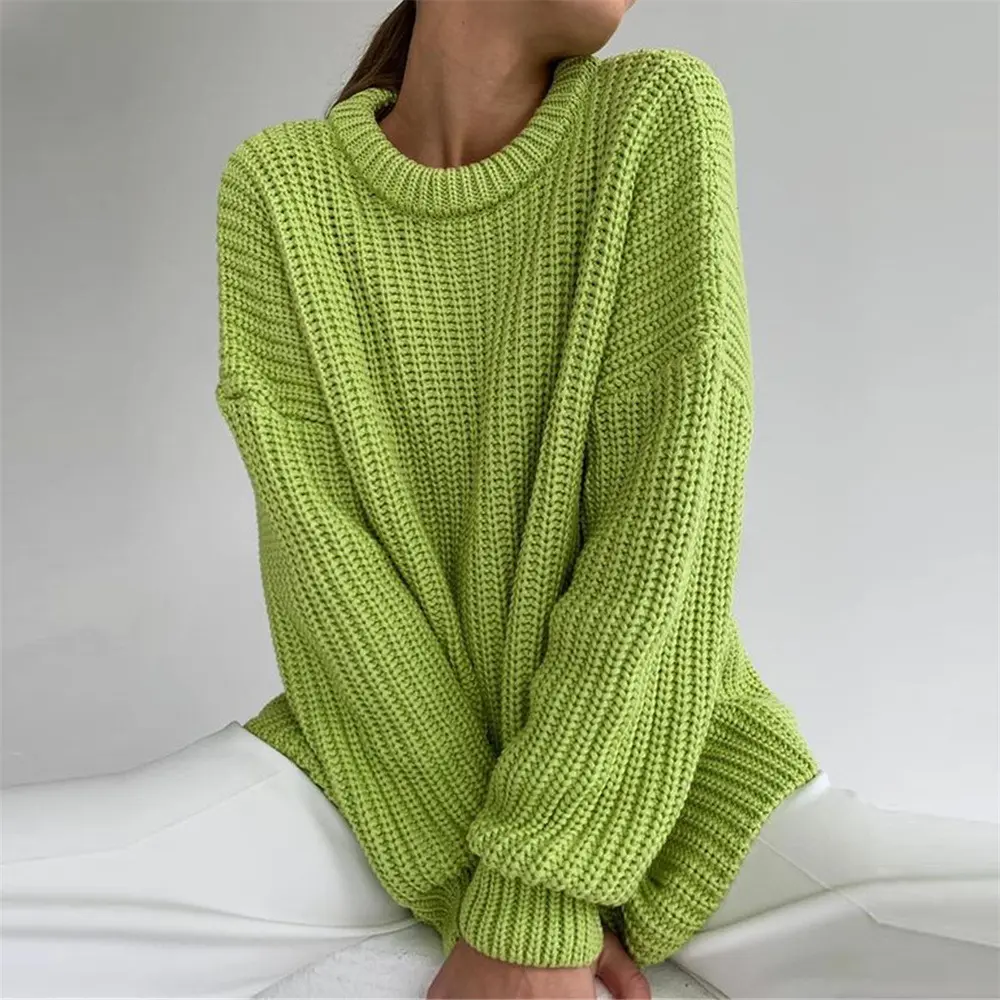 Женский свитер с круглым вырезом, повседневный Однотонный свитер карамельных цветов с длинным рукавом, Осень-зима 2021
