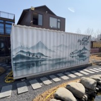 Maison conteneur résidentielle avec peinture murale paysagère peinte à la main, kit de construction modulaire préfabriqué artistique pour mini-maison portable