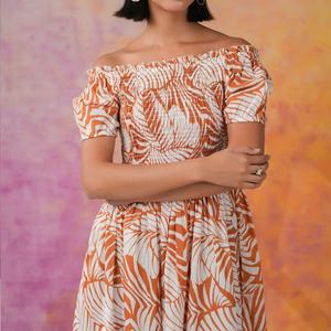 Vestido Casual Plisado con Estampado Naranja, Suave y Transpirable, Vestido de Playa Personalizado 100% Algodón - Product Image 6