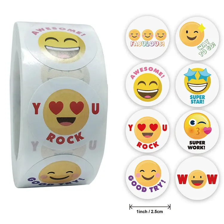 Groothandel Smiley Face Emoji 'S Speelgoed Cartoon Stickers Klaslokaal Kinderen Beloning Label Doos Afdichting Sticker Custom Logo