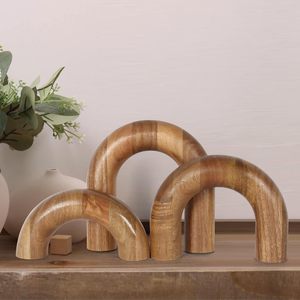 Set <span class=keywords><strong>di</strong></span> 3 Mensole in Legno Moderne, <span class=keywords><strong>Oggetti</strong></span> Decorativi Estetici Marroni per Tavolino, Libreria, Console, Ingresso - Product Image 3