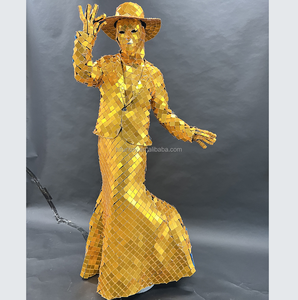 Traje <span class=keywords><strong>de</strong></span> Espejo Personalizado <span class=keywords><strong>para</strong></span> <span class=keywords><strong>Mujer</strong></span>, Traje <span class=keywords><strong>de</strong></span> Baile Sexy Dorado y Plateado con Top, Sombrero y Falda <span class=keywords><strong>para</strong></span> Espectáculo <span class=keywords><strong>de</strong></span> Danza, <span class=keywords><strong>para</strong></span> Adultos - Product Image 3