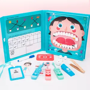 儿童木制医生工具包、牙医医疗玩具套装、3岁以上幼儿男孩女孩医生套装玩具