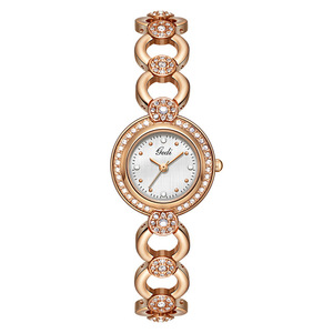 Reloj de Lujo para Mujer con Cristales, Brazalete con Diseño de Hoja, Bisel Completamente Adornado con Pedrería, Esfera de Nácar, Reloj de Pulsera de Cuarzo - Product Image 4