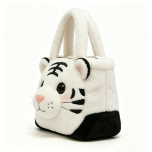 Custom Cute 3D <b>White</b> Tiger Face Plush <b>Handbag</b> with Zipper,Soft Fluffy Animal Tote Bag for Everyday Use,Cute <b>White</b> Tiger Bag - Product Image 4