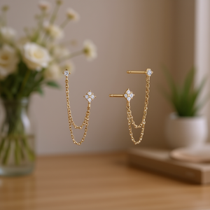 Boucles d'oreilles élégantes en or rose avec chaîne étoile en cristal, design minimaliste pour femmes, à porter au quotidien, plaqué or 18 carats, alliage de zinc - Product Image 2