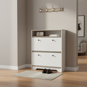 Scarpiera Cranbery in rovere chiaro e bianco con 2 ripiani, elegante soluzione di archiviazione per scarpe, mobili da soggiorno - Product Image 2