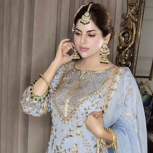 Elegant Heavy Embroidered Faux Georgette Sharara Set <b>Organza</b> <b>Silk</b> Dupatta Indian Pakistani Wedding Suit Sequins Moti Lace - Product Image 1