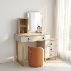 Table de maquillage moderne avec miroir éclairé et tiroirs de rangement pour meubles de chambre - Product Image 3