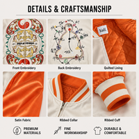 Veste de baseball en satin personnalisée, fabrication OEM en Chine, broderie Sukajan, doublure matelassée, col côtelé, vente en gros, MOQ 50