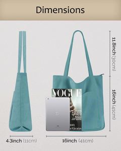 Corduroy Tote Bags for Women, <b>Large</b> Capacity Tote <b>Purse</b> Reusable Grocery Shoulder Bag with Inner Pockets - Product Image 4