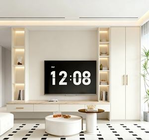 Contemporary Curved <b>TV</b> <b>Stand</b> - Stylish Living Room Furniture with <b>Gold</b>-Trimmed LED Display & Integrated Storage - Product Image 2